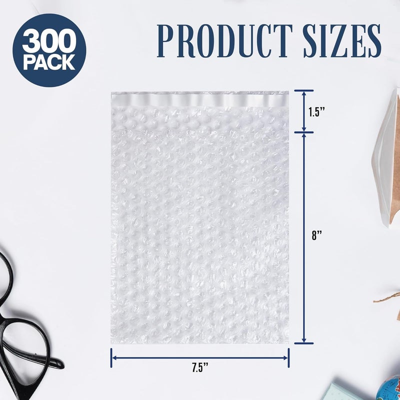 Alternium Self Seal Bubble Pouches - Bubble Bags for Packing, Packaging Filler for Moving - Cushioning Wrap for Fragile Items, Dish Packing Kit Shipping Supplies for Small Business (300pcs) 7.5x8 Inch - Image 2